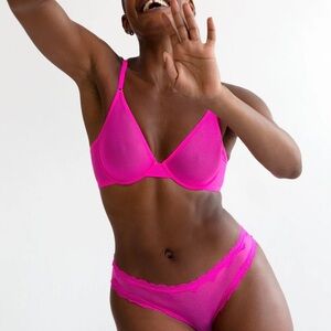Brand New Sheer Mesh Demi Underwire Bra | Electric Pink